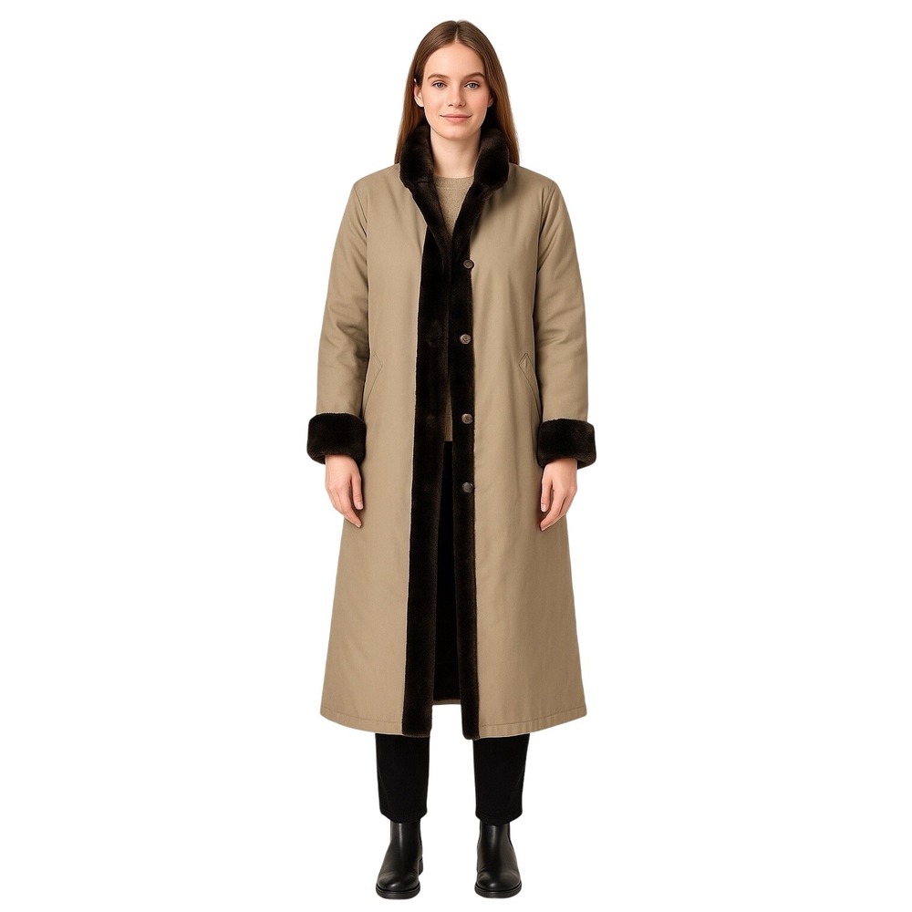 J Percy Marvin Richard  Womens Trench Faux Fur Lined Beige Full  Length‎ Size S